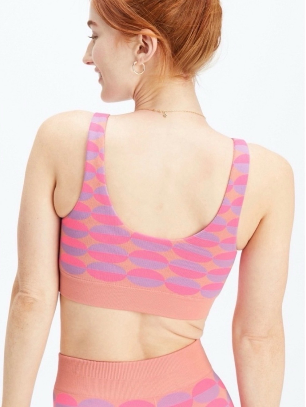 Fabletics Sports Bra Pink Dottie Geo Seamless Bra Low Impact Size Medium - Picture 6 of 6